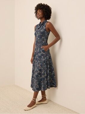Pact Fit and Flare Cowl Neck Floral Midi Dress